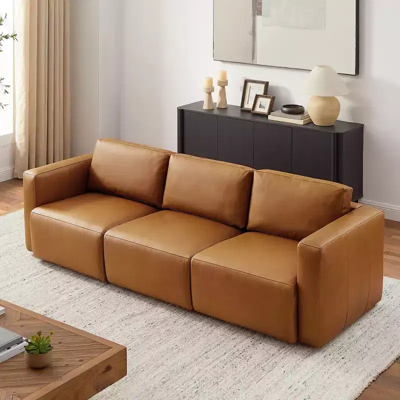 Brown / Chocolate Modular Sectional Sofa, 3-Seater, Leather Upholstered