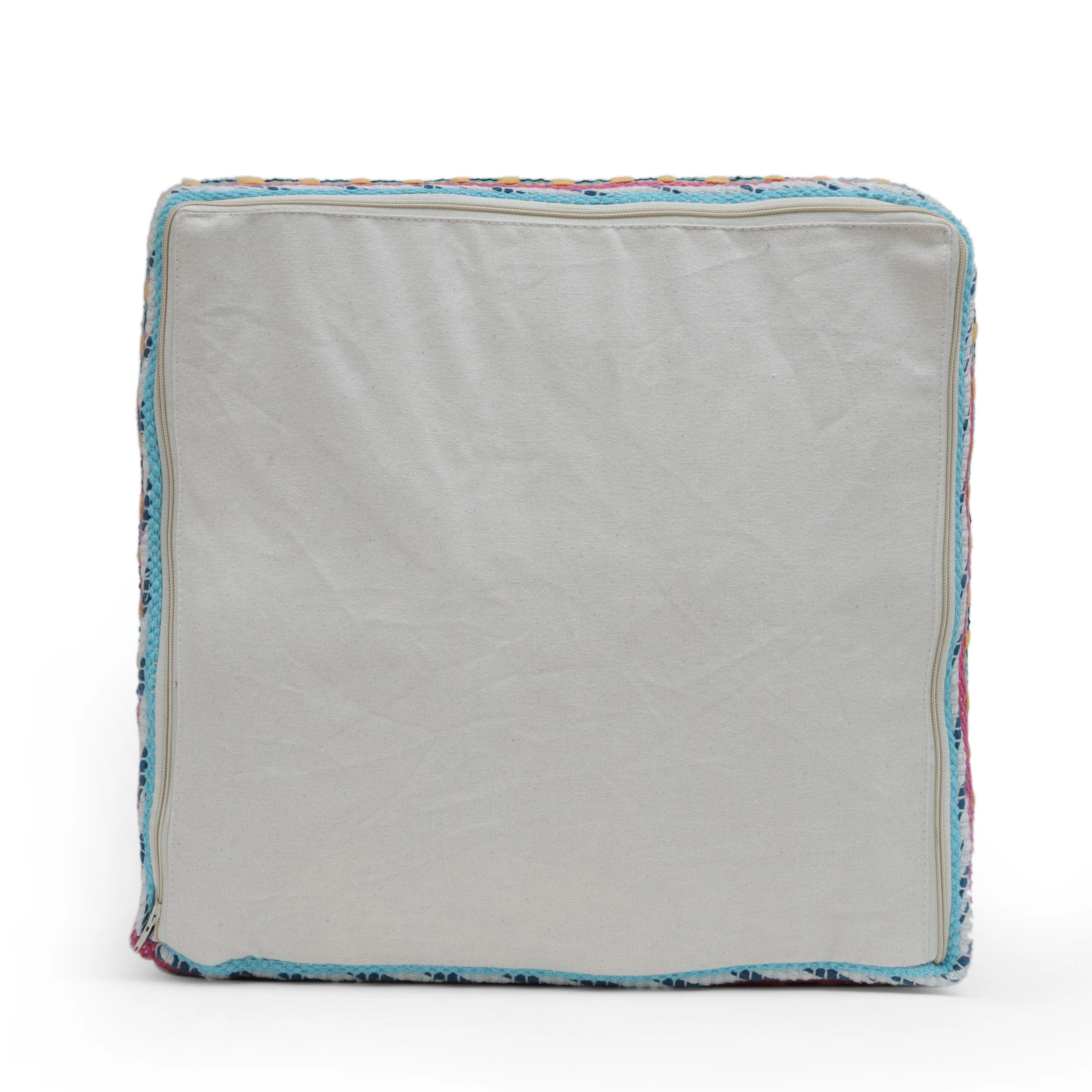 Boho Handcrafted Peruvian Print Cube Pouf - NH615413