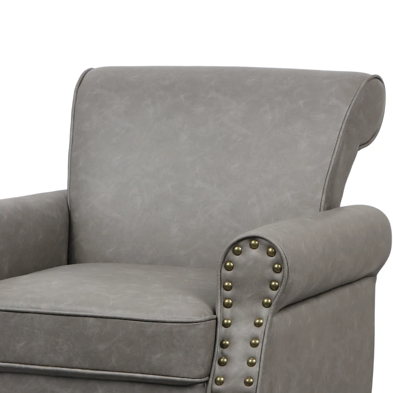 Rolled Armrests PU Accent Chair with Nailhead Trim
