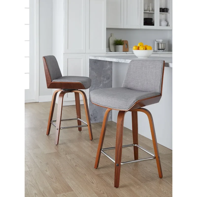 Carson Carrington Clemens 24 Fixed-Height Counter Stool with Bent Wood Legs & Square Footrest (Set of 2)