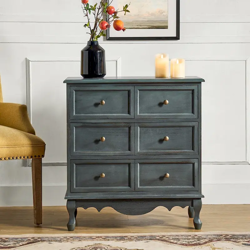 Farmhouse 30Tall Distressed 3-Drawer Nightstand With Solid Wood Legs and Adjustable Feet