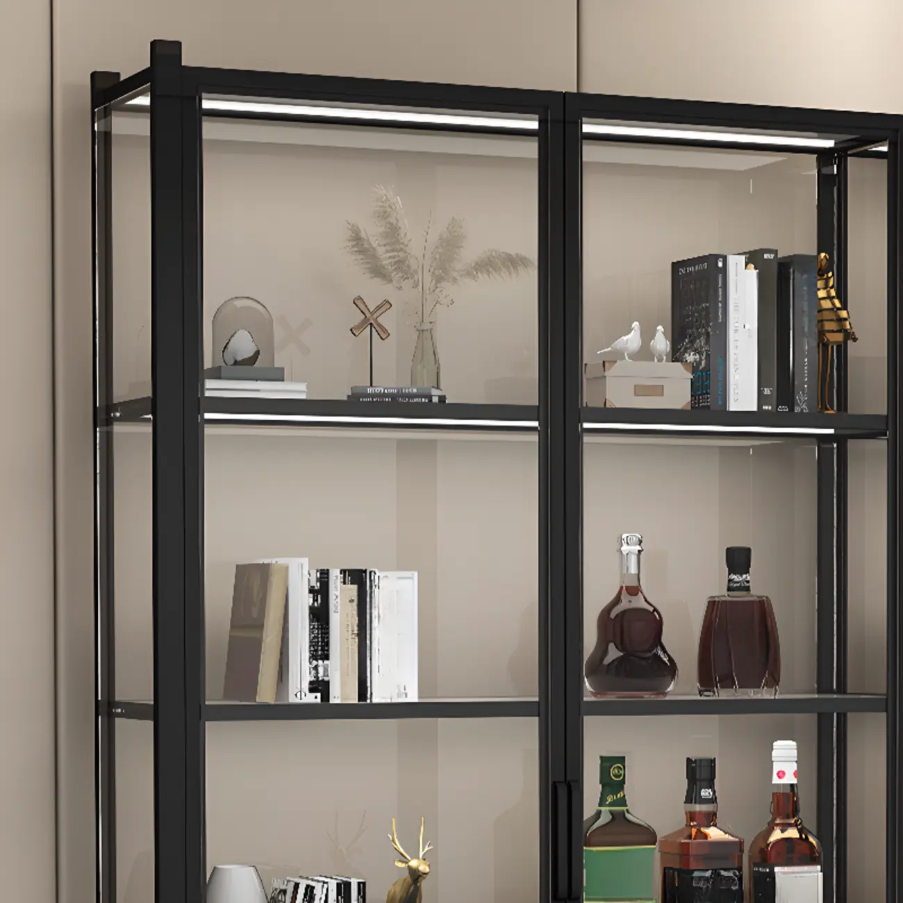 Freestanding Gold Glass Display Cabinet with LED Lights