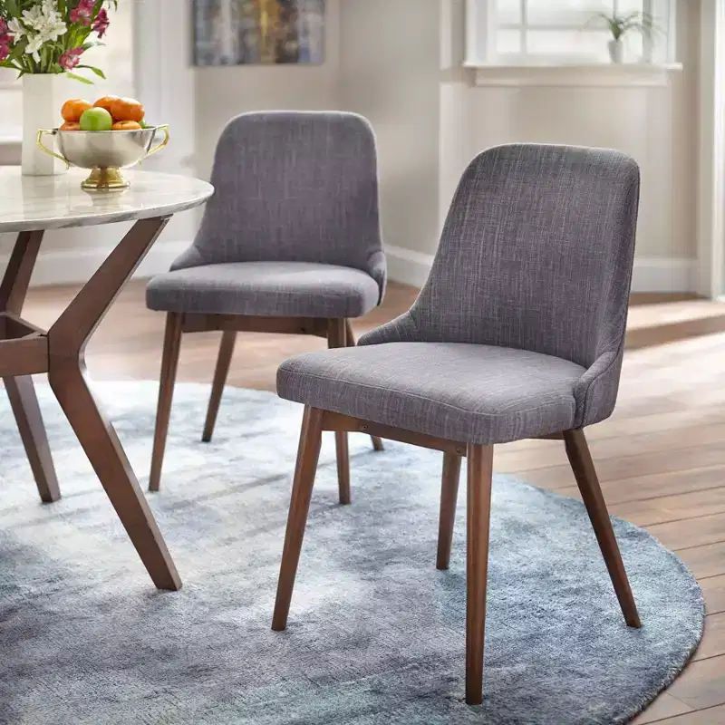 Buylateral 3pc Saville Mid Century Modern Faux Marble Round Dining Set Walnut/Gray