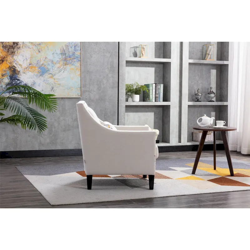 Linen Nailhead Accent Solid Wood Leg Living Room Armchair