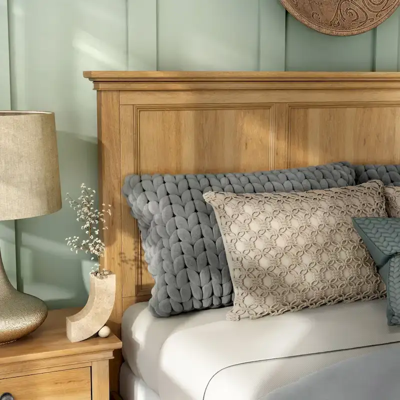 Wellington Farmhouse Natural Oak Solid Wood Panel Bed