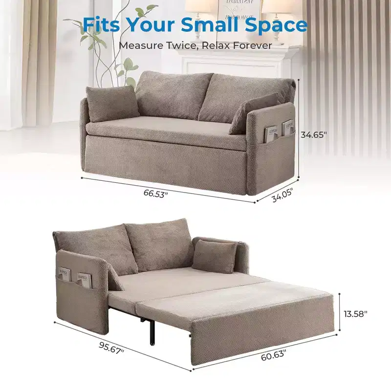 Mjkone Convertible Sofa Bed with Adjustable Backrest, Bubble Fleece, Grey