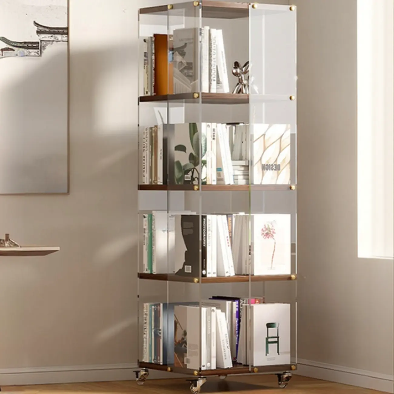 Art Deco Square Timber Shelf Glass Panel Swivel Chest