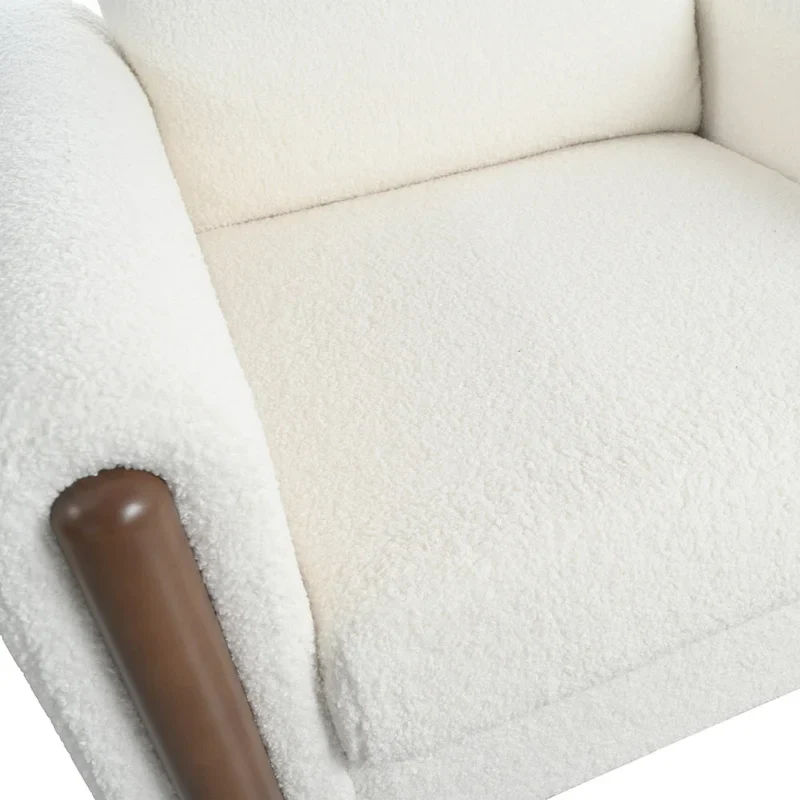 White 33.5 Upholstered Accent Chair with Walnut Legs and Curved Handrail