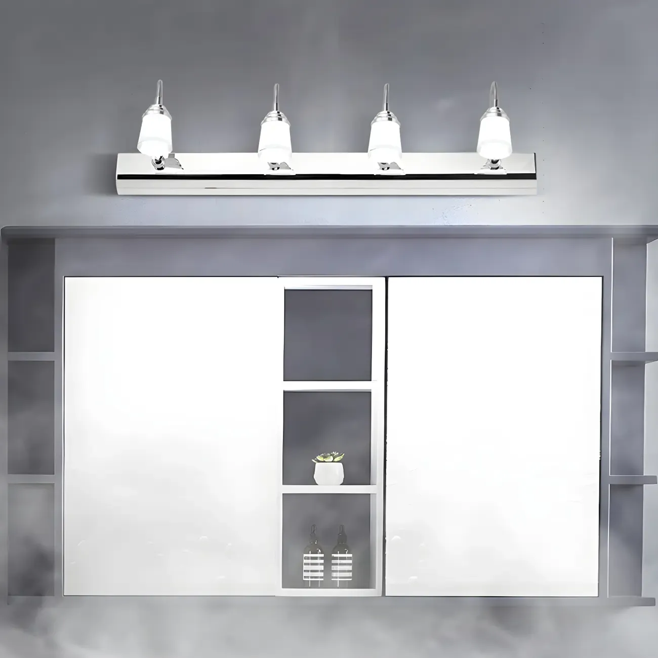 Modern Chrome LED Bathroom Vanity Light with White Shade