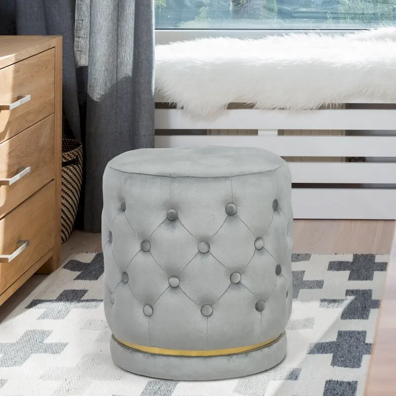 Adeco 18.3 Height Button Tufted Upholstered Round Ottoman
