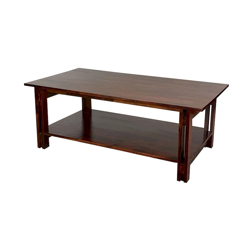 Acacia Wood Architectural Coffee Table with Shelf