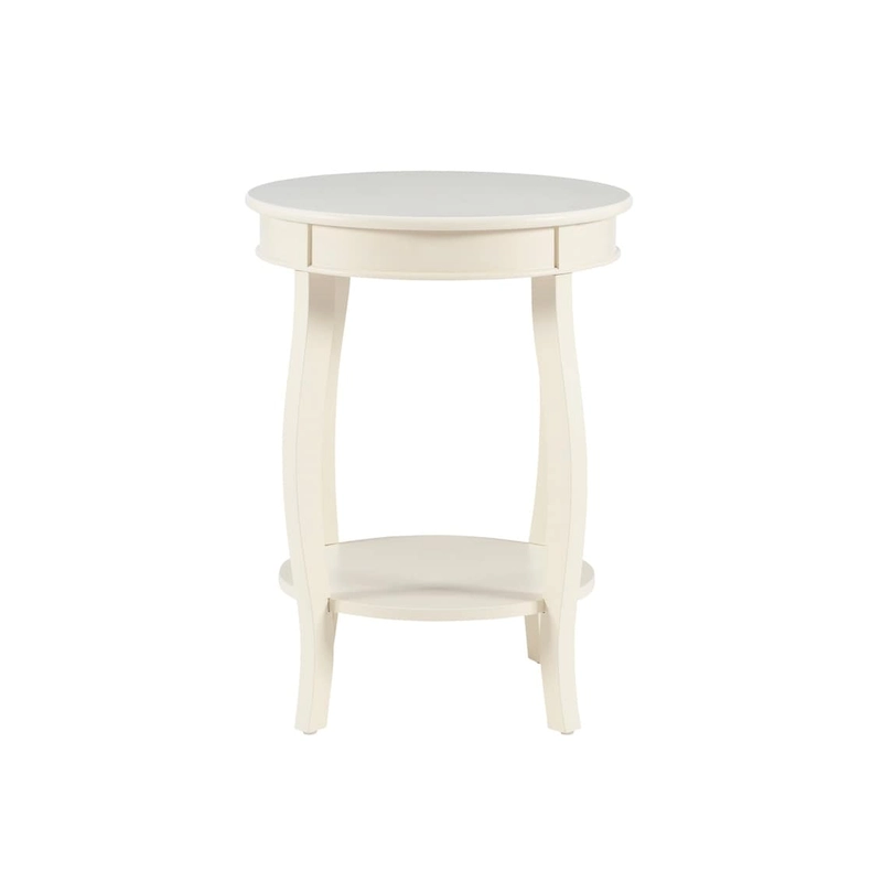 Penelope White Round Table with Shelf