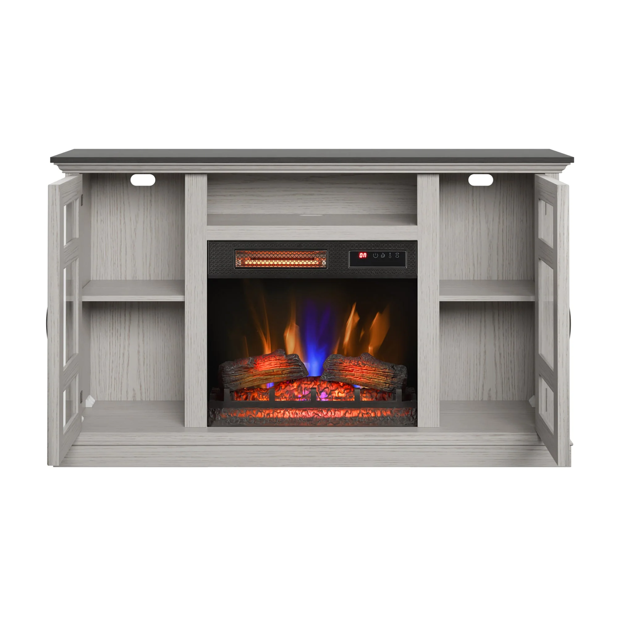 duraflame? Two Tone Wood Oak Electric Fireplace TV Stand with 3D Flames
