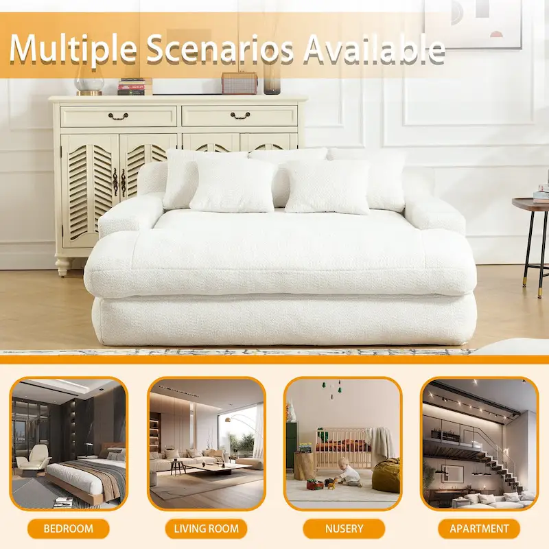 Chenille Upholstered 2-seater Deep Seat lazy sofa bed With 5 back pillows