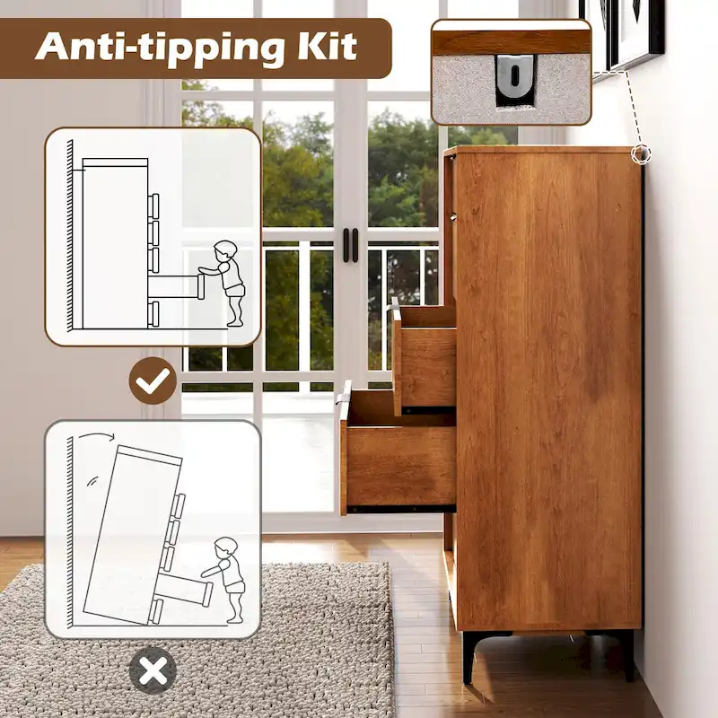 Gymax 5-Drawer Dresser w/ Interlock System Metal Support Legs &