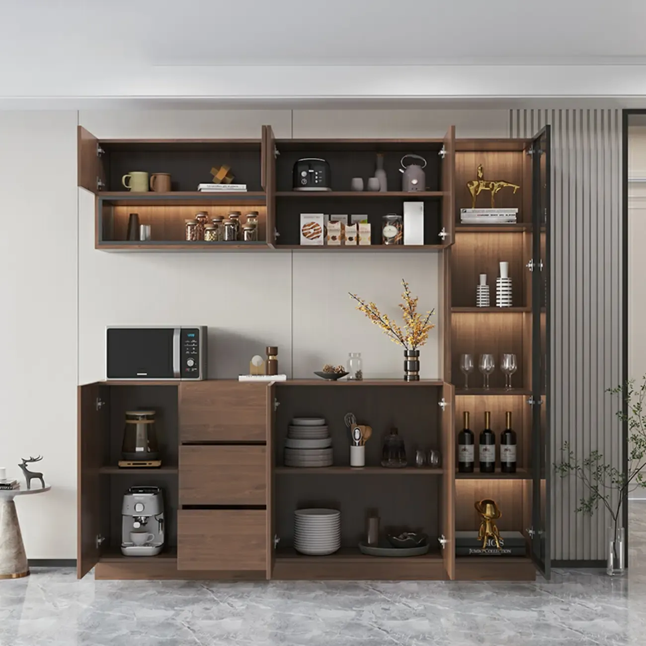 Modern Wooden Sideboard with Drawers & Shelves & Cabinets