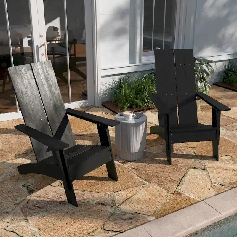 Modern Dual Slat Back Adirondack Style Chairs, Set of 2