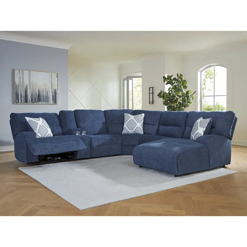 Signature Design by Ashley Acklen Place Blue 6-Piece Power Reclining Sectional with Chaise - 137W x 124D x 42H