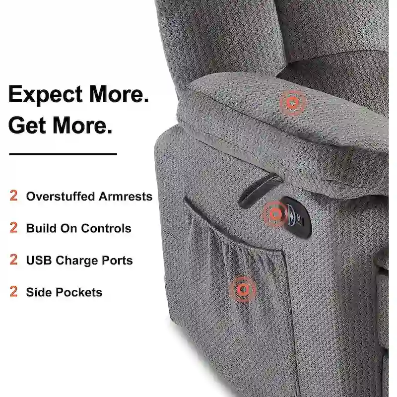 Power Reclining Loveseat, Red/Grey/Beige/Blue/Brown, Heat & Massage, Seats 2