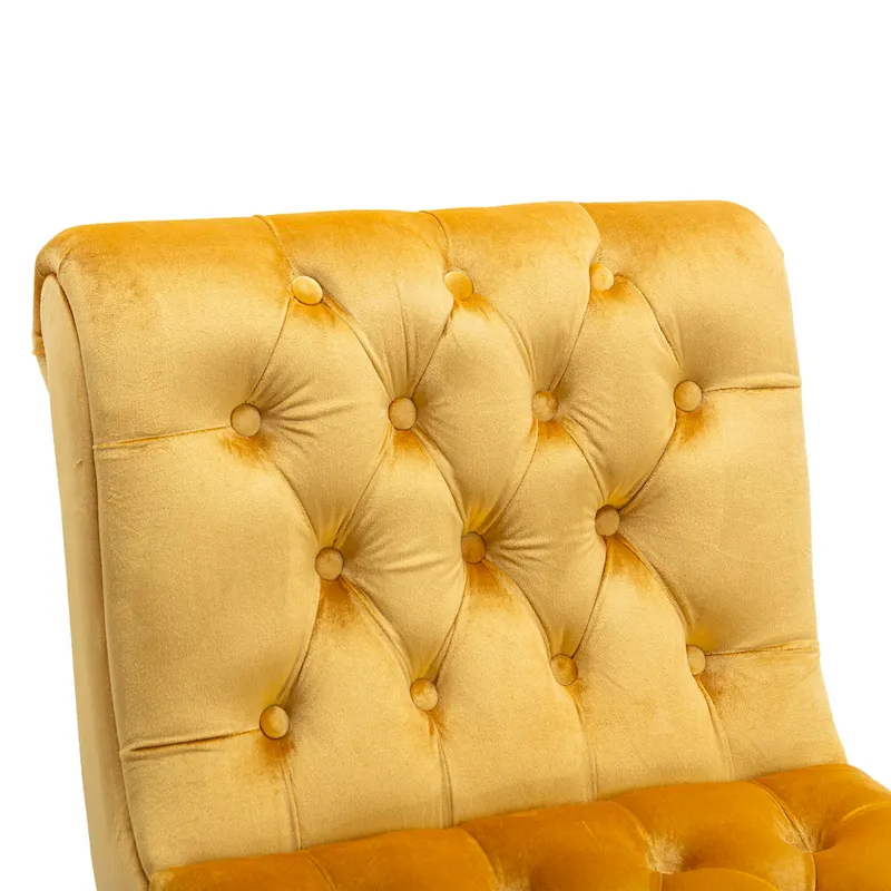 Velvet Armless Accent Chair with Wooden Legs and Thick Cushioned Seat