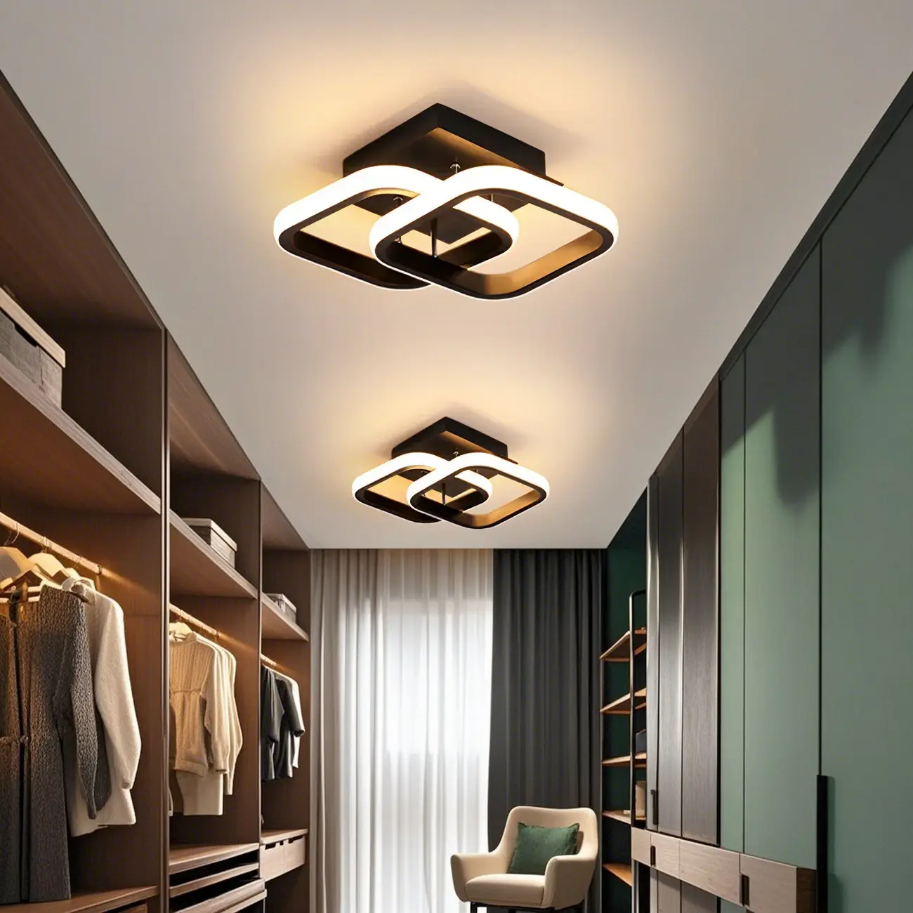 Black Geometric Metal LED Semi Flush Mount Ceiling Light