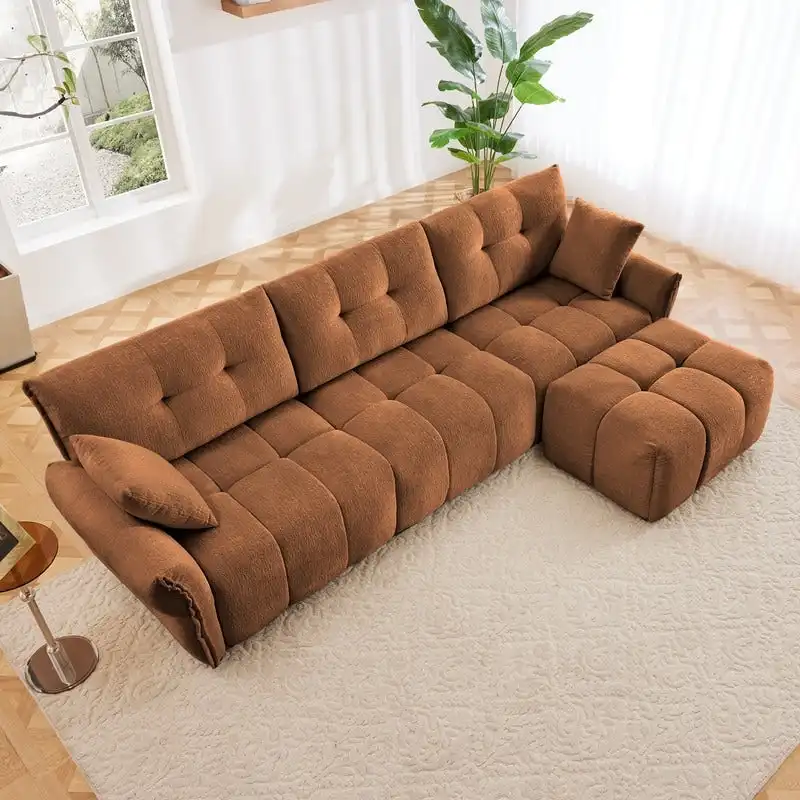 110.2 Chenille Three Seater Upholstered Sofa, 1 Ottoman