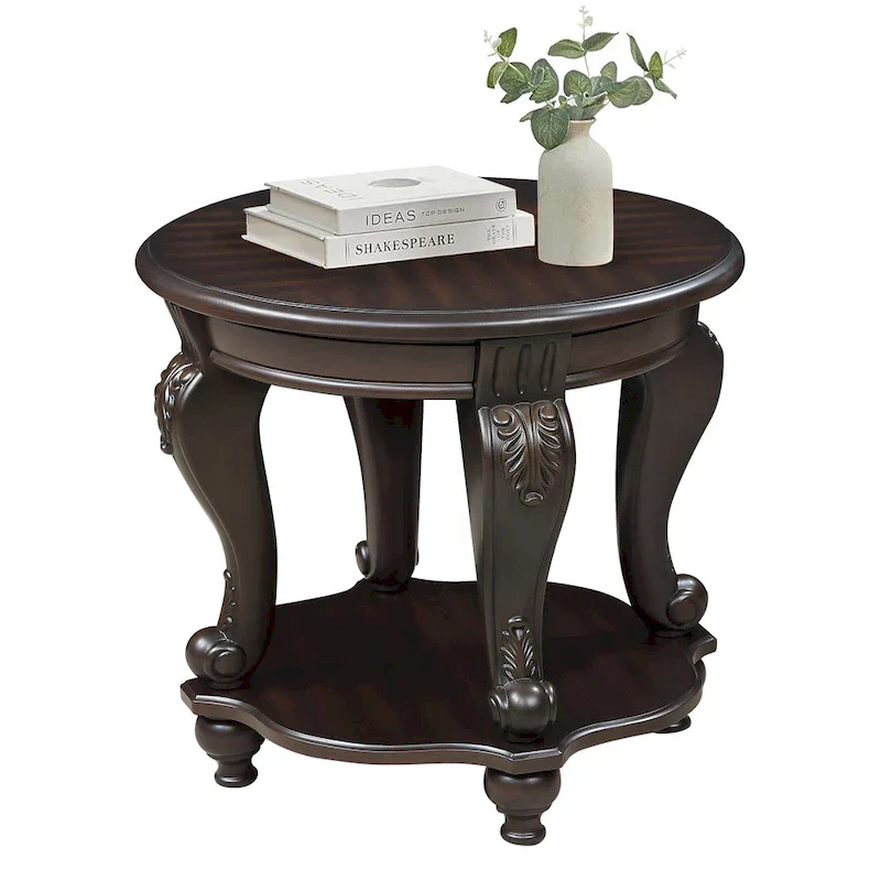 22-Inch Round End Table with Lower Shelf