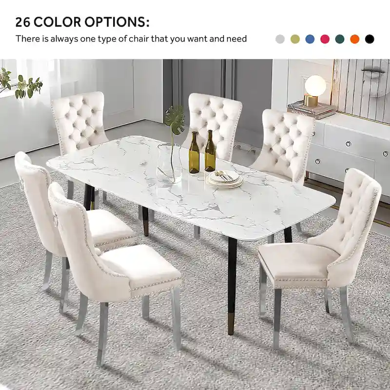 Upholstered Tufted Velvet Dining Chair with Solid Wood Legs Set of 6