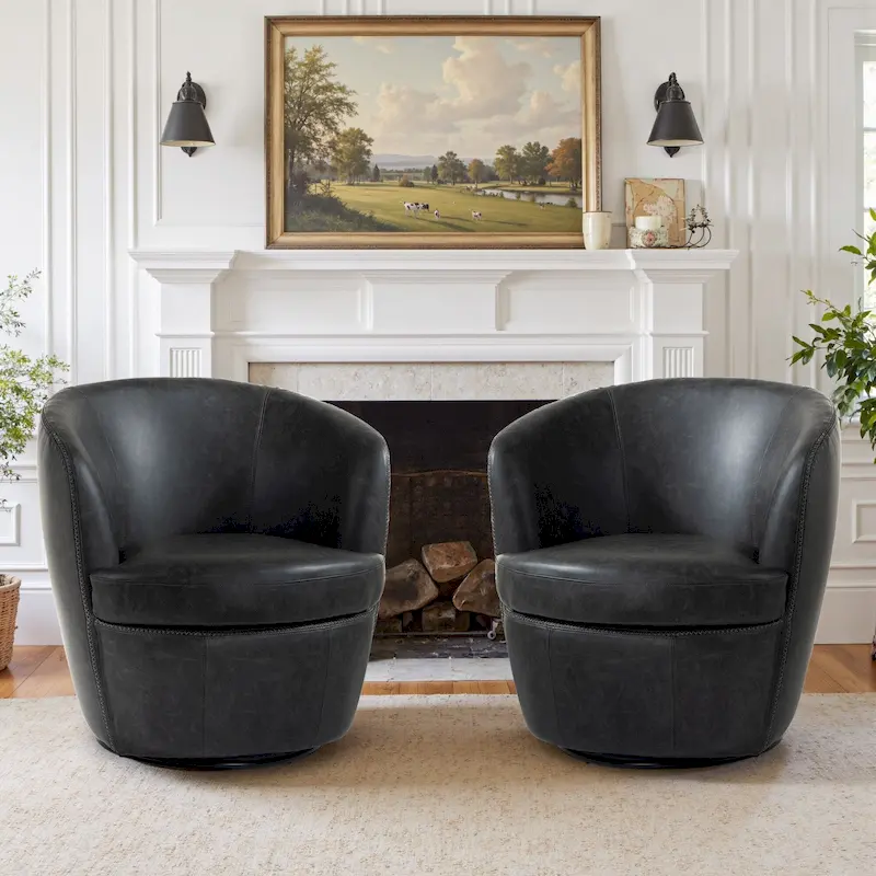 Modern Swivel Leather Accent Chair Upholstered Barrel Chair