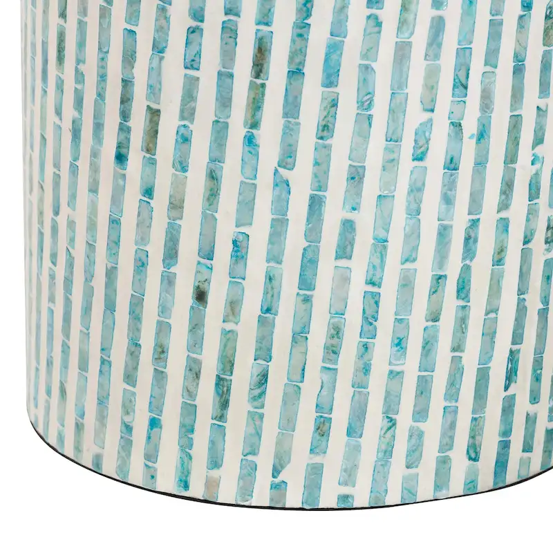 Draven Modern Bohemian White and Blue Mother of Pearl End Table