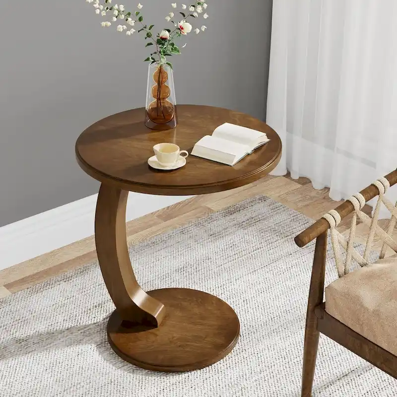Wooden C-Shaped End Table