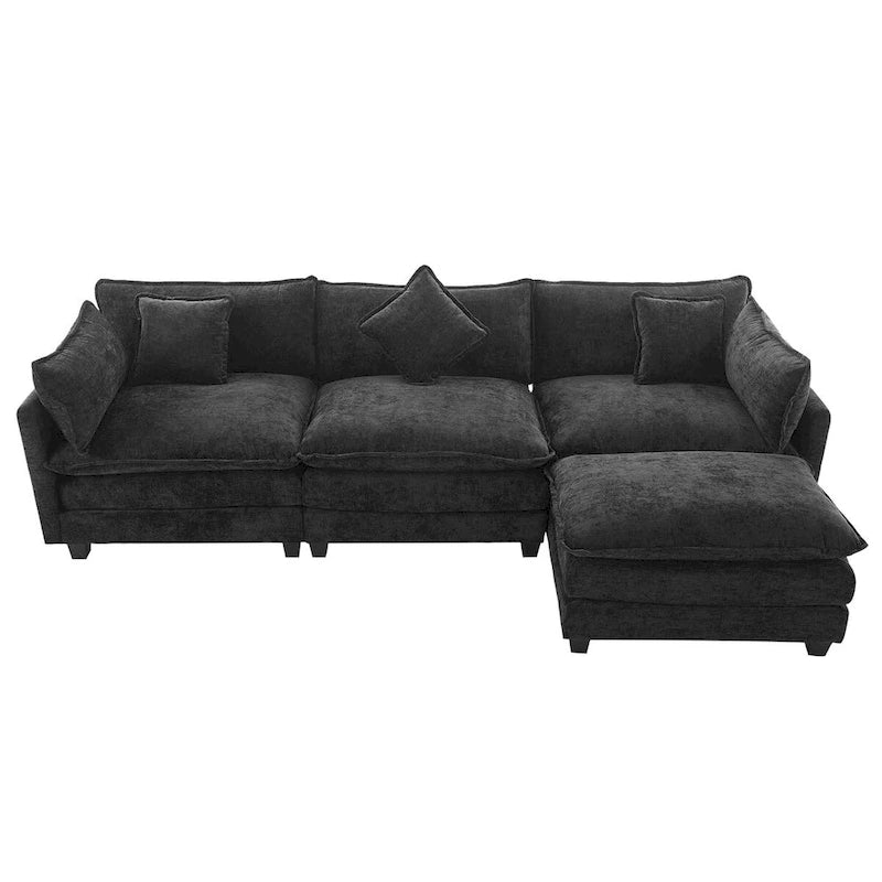 L-Shape Chenille Upholstered Sofa with Ottoman