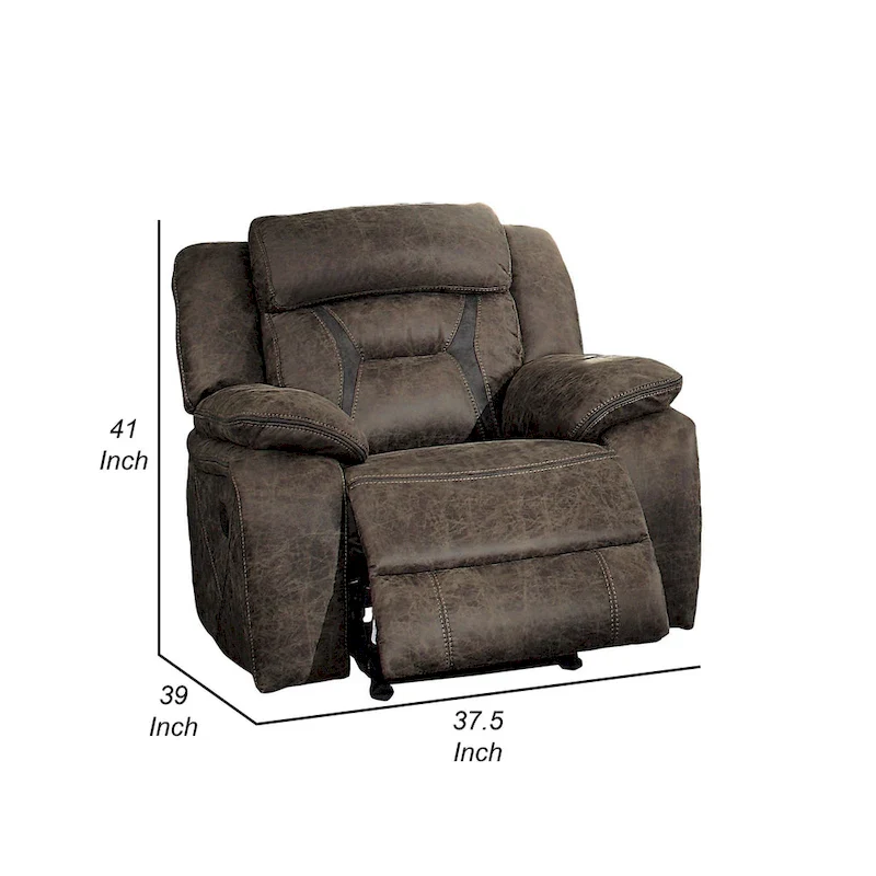 39 Inch Manual Glider Recliner Chair, Brown Microfiber, Solid Wood