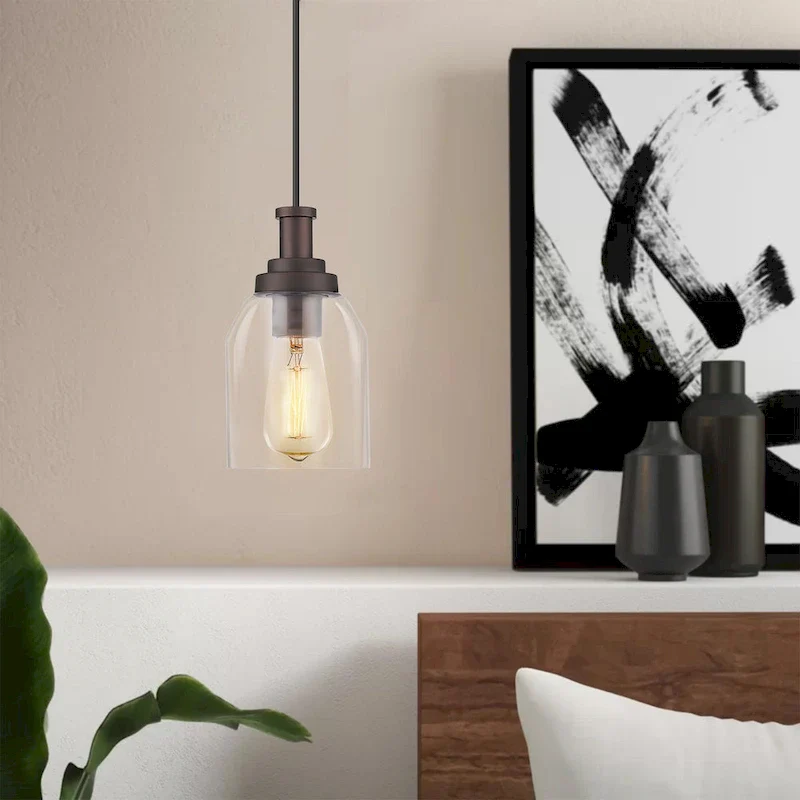 Pendant Light, Modern Hanging Pendant Lighting with Clear Glass Shade, Oil Rubbed Bronze Finish