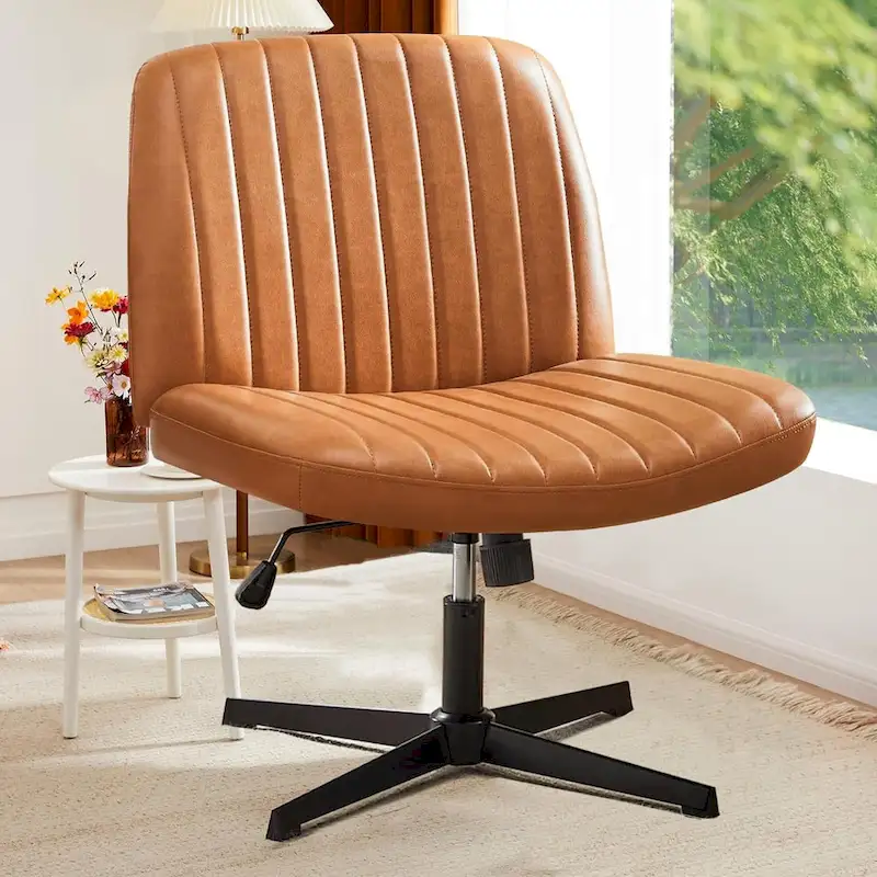 Cross Legged Armless Adjustable Swivel Padded Home Office Desk Chair No Wheels