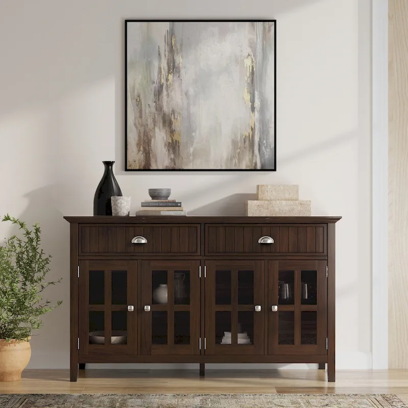 Normandy SOLID WOOD 60 inch Wide Rectangle Transitional Large Sideboard Buffet in Brunette Brown