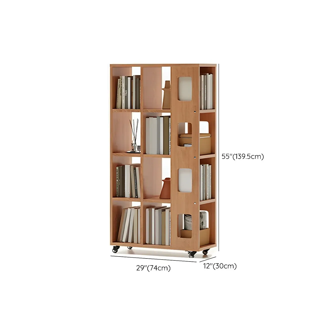 Mid-Century Nut-Brown Wood 5-Tier Bookcase on Wheels