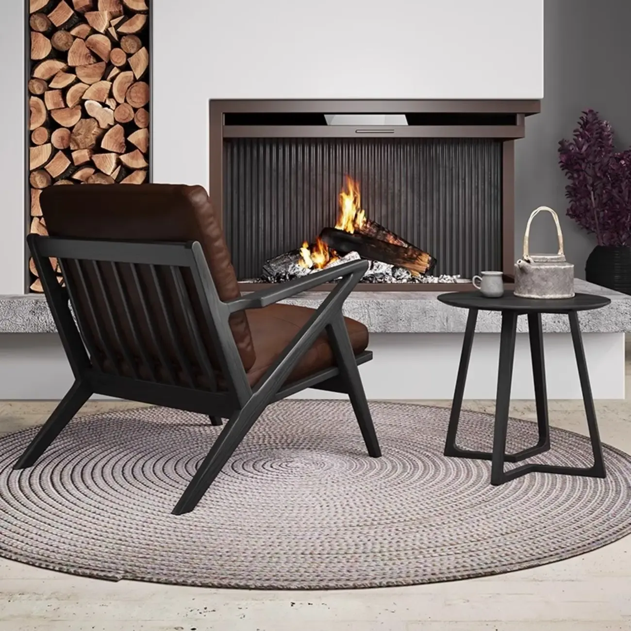 Brown Genuine Leather High Back Armrest Accent Chair