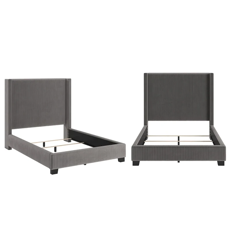 Cesky Pleated Velvet Wingback Bed