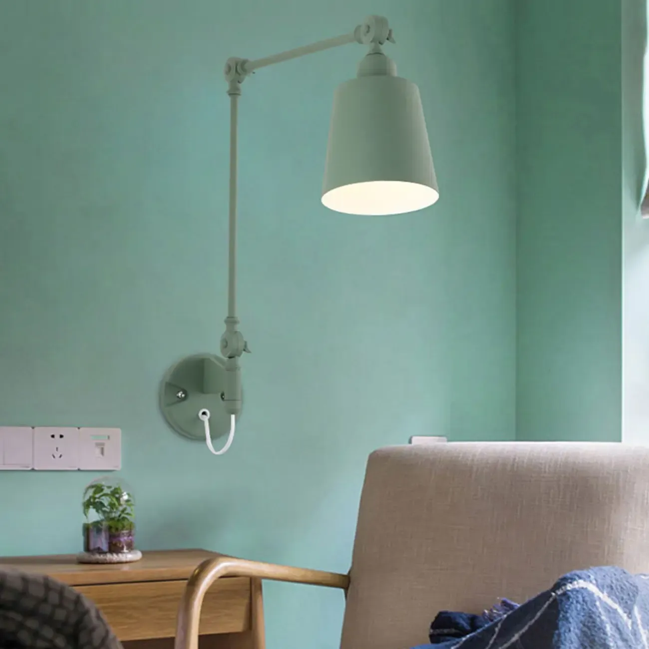 Adjustable Iron Swing Arm Wall Light for Bedside/Study Space
