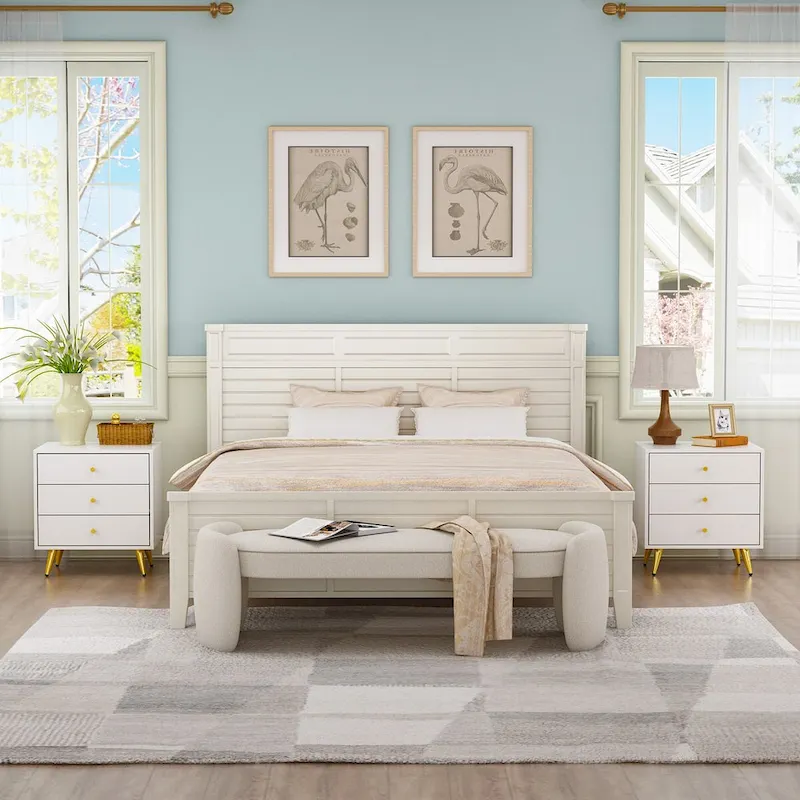 White Nightstands Bedside Table End Table Gold Metal Legs1 Pcs