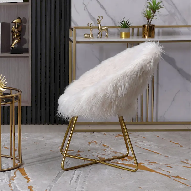 Roundhill Furniture Slatina Faux Fur Upholstered Accent Chair, White