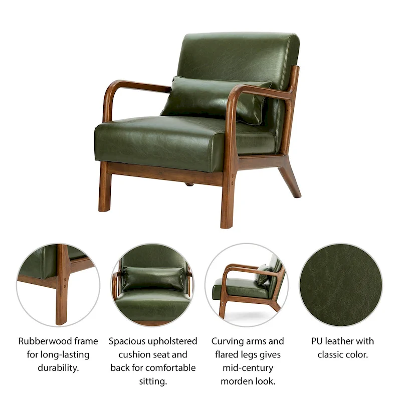 Glitzhome Set of 2 30.75H Mid-Century Modern PU Leather Accent Chairs with Cushion - 25.75W x 33.75D x 30.75H