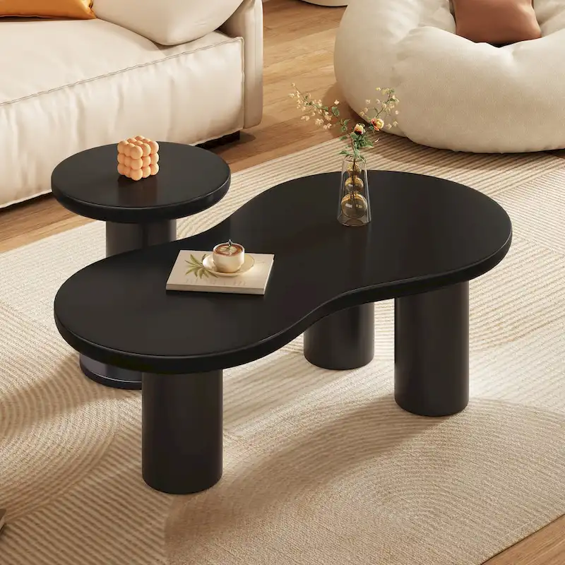Set of 2 Nesting Cloud Coffee Table with Round Small Side Table