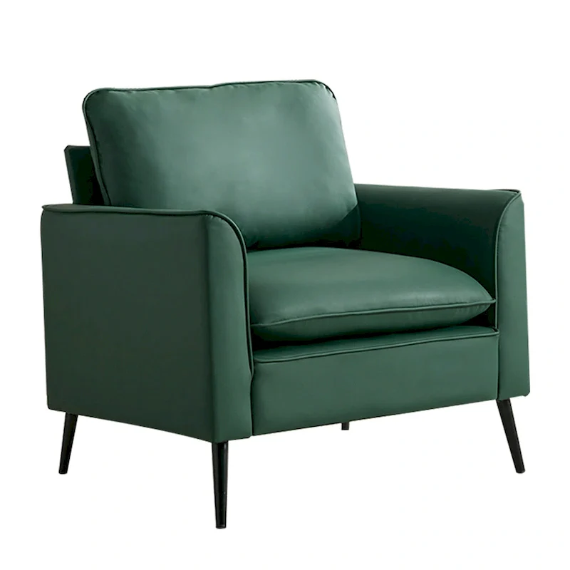 Green Upholstered Accent Chair with Cushions and Pillows