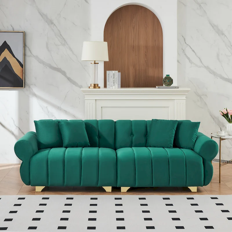 Green Velvet 3-seater Sofa with Spring-Wrapped Cushions