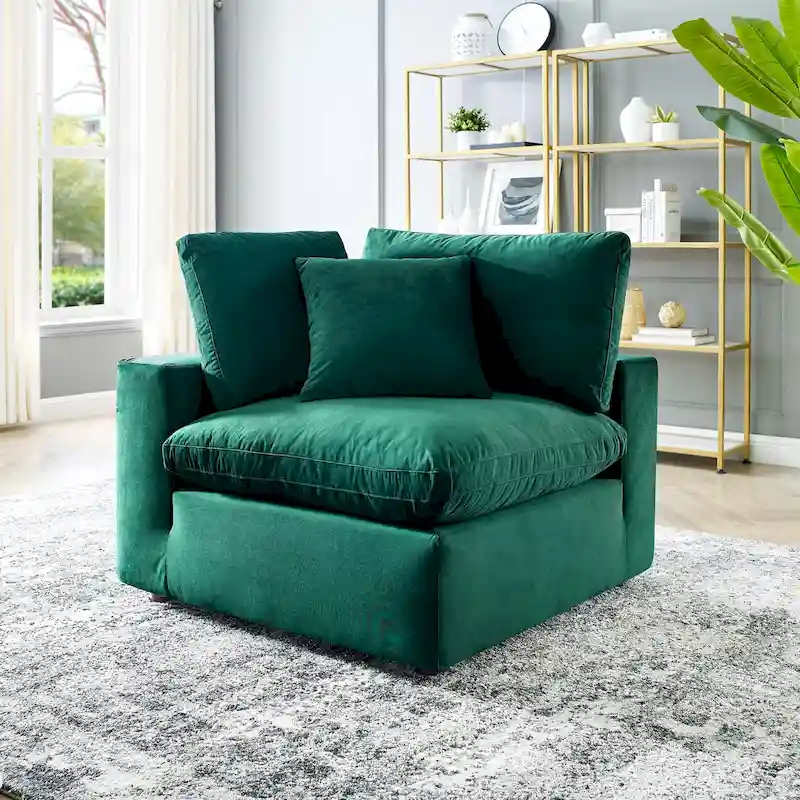 Down Filled Overstuffed Performance Velvet Corner Chair