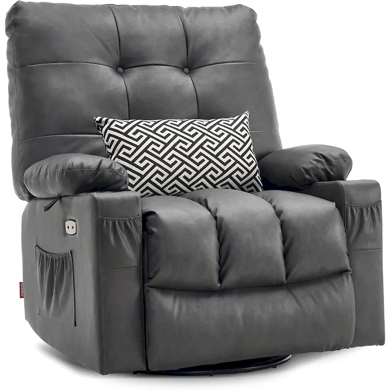 MCombo Large Power Swivel Glider Rocker Recliner Chair with Massage and Heat, Faux Leather 7748