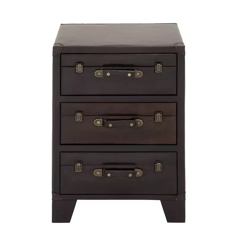 Traditional Wood and Faux Leather Cabinet Dark Brown - Olivia & May