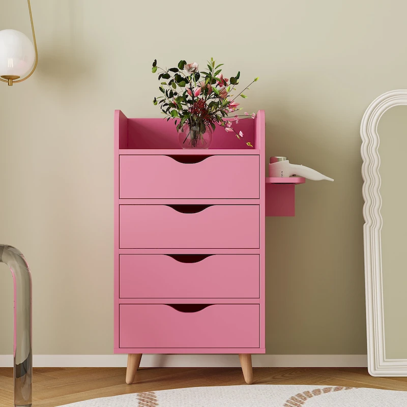 4-Layer Salon Storage Cabinet with 2 Dryer Holders and 4 Drawers